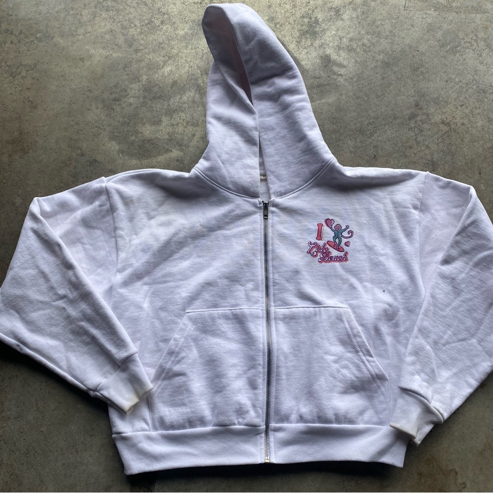 Roller Rabbit White Zip-Up Hoodie with Pink Design